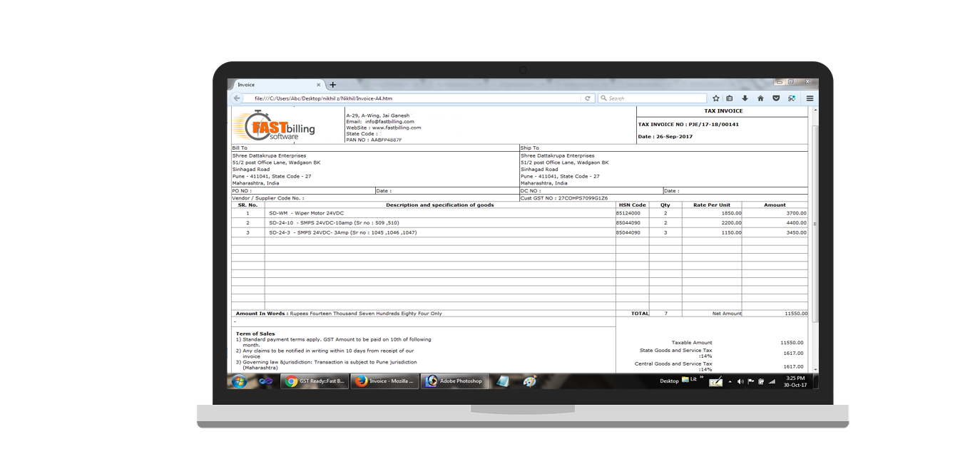 Trading screenshot of invoice