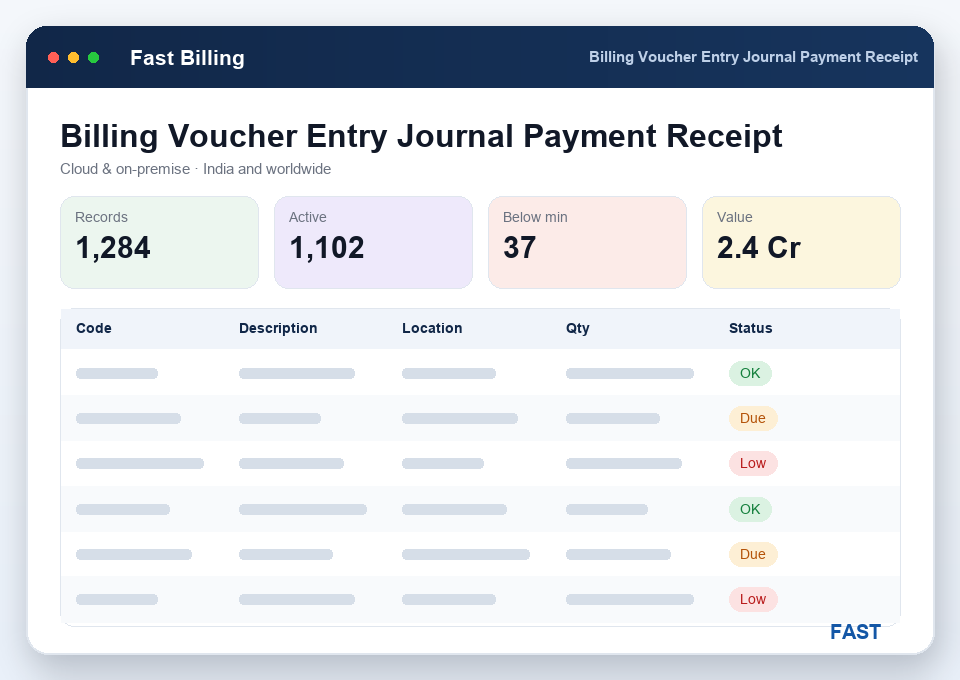 Manual voucher entry screen for journal, payment and receipt vouchers coded to account heads